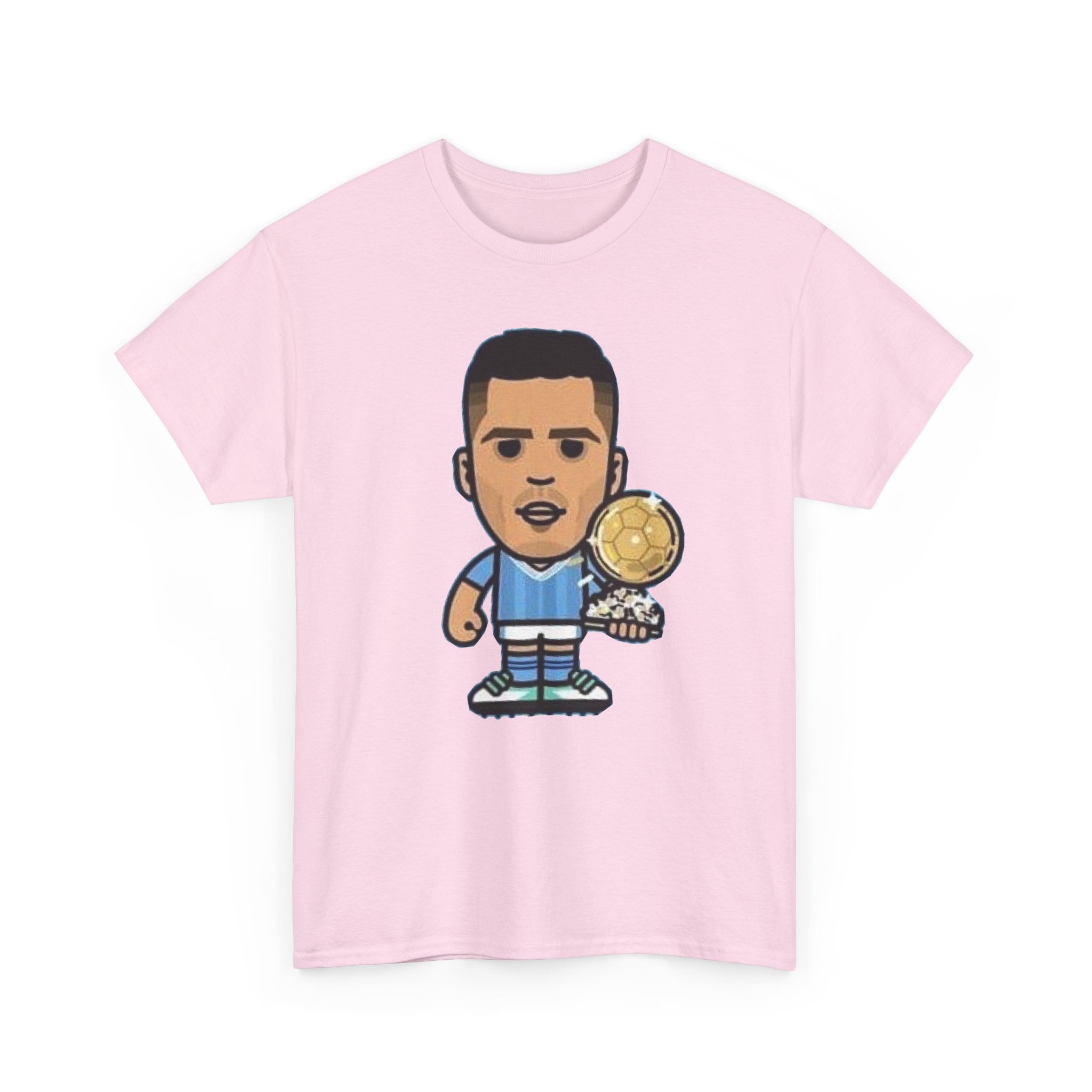 Rodri Manchester City Cartoon Tee — Player Holding Trophy Graphic Shirt