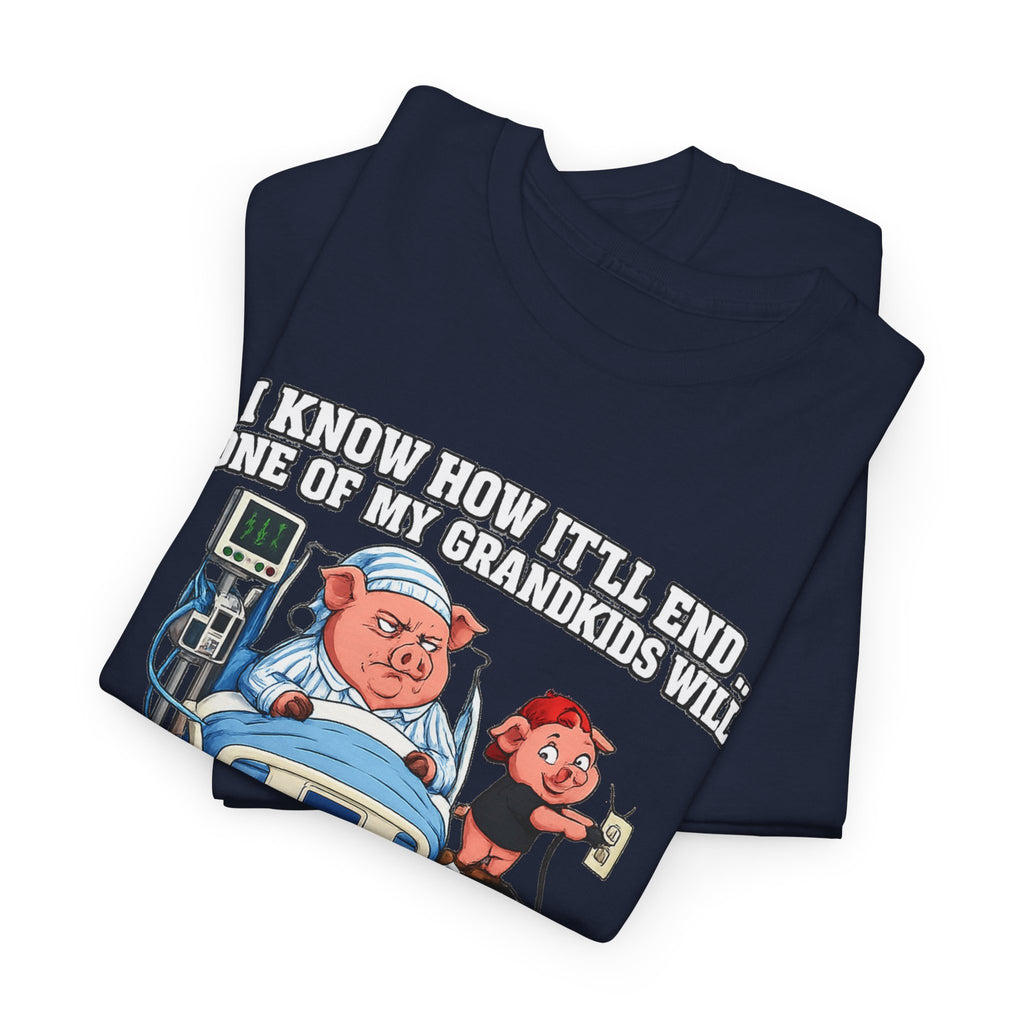 Funny Grandpa T-Shirt - "Unplug My Life Support to Charge Their Phone" Grandpa Humor Tee