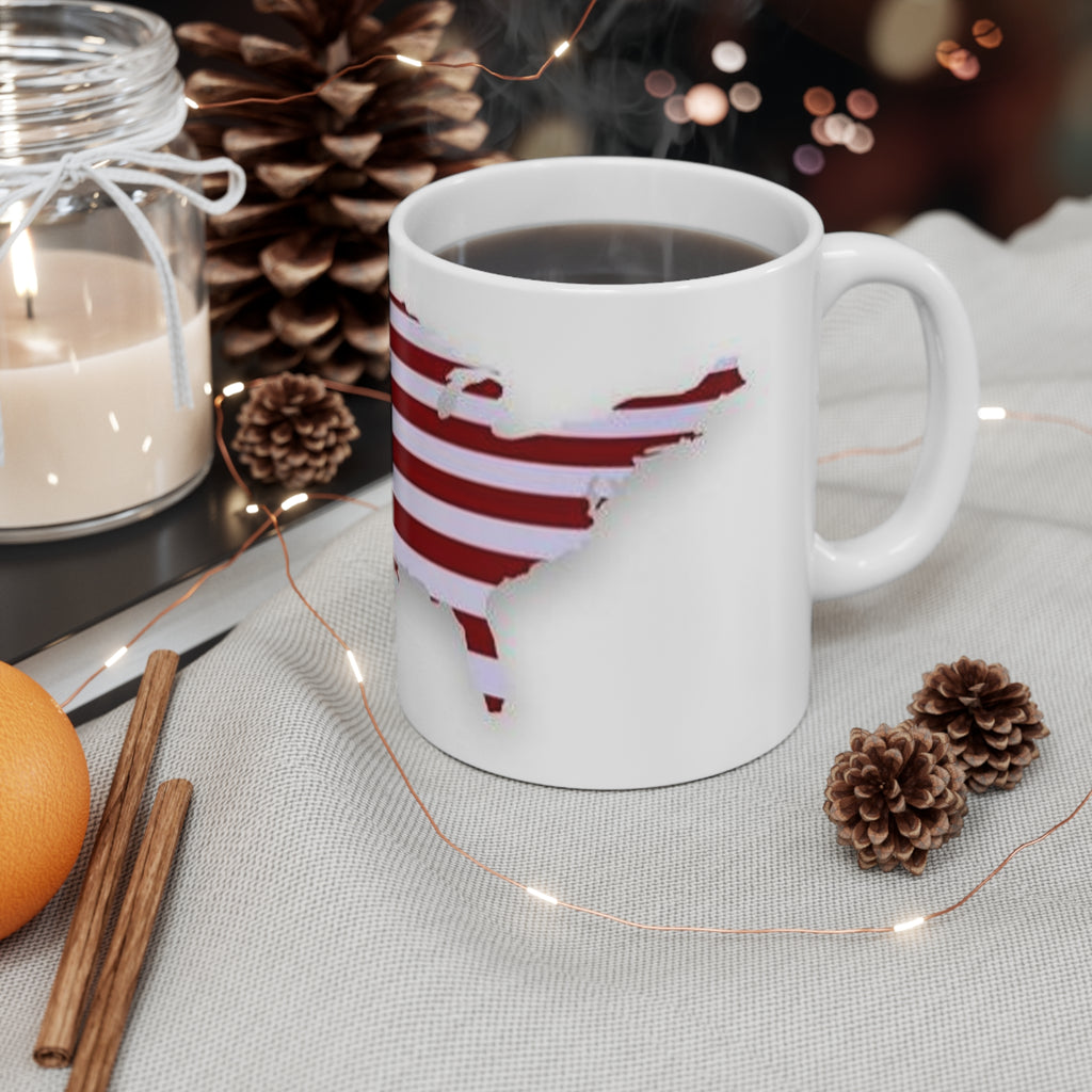 American Flag USA Map Ceramic Coffee Mug - Patriotic 11oz & 15oz