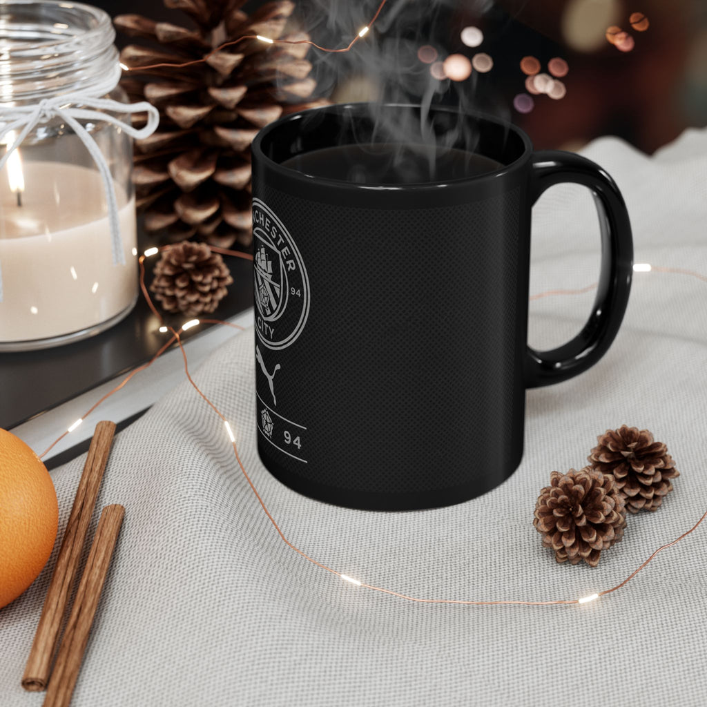 Manchester City Black Ceramic Mug (11oz, 15oz) — Football Club Crest & Puma Logo