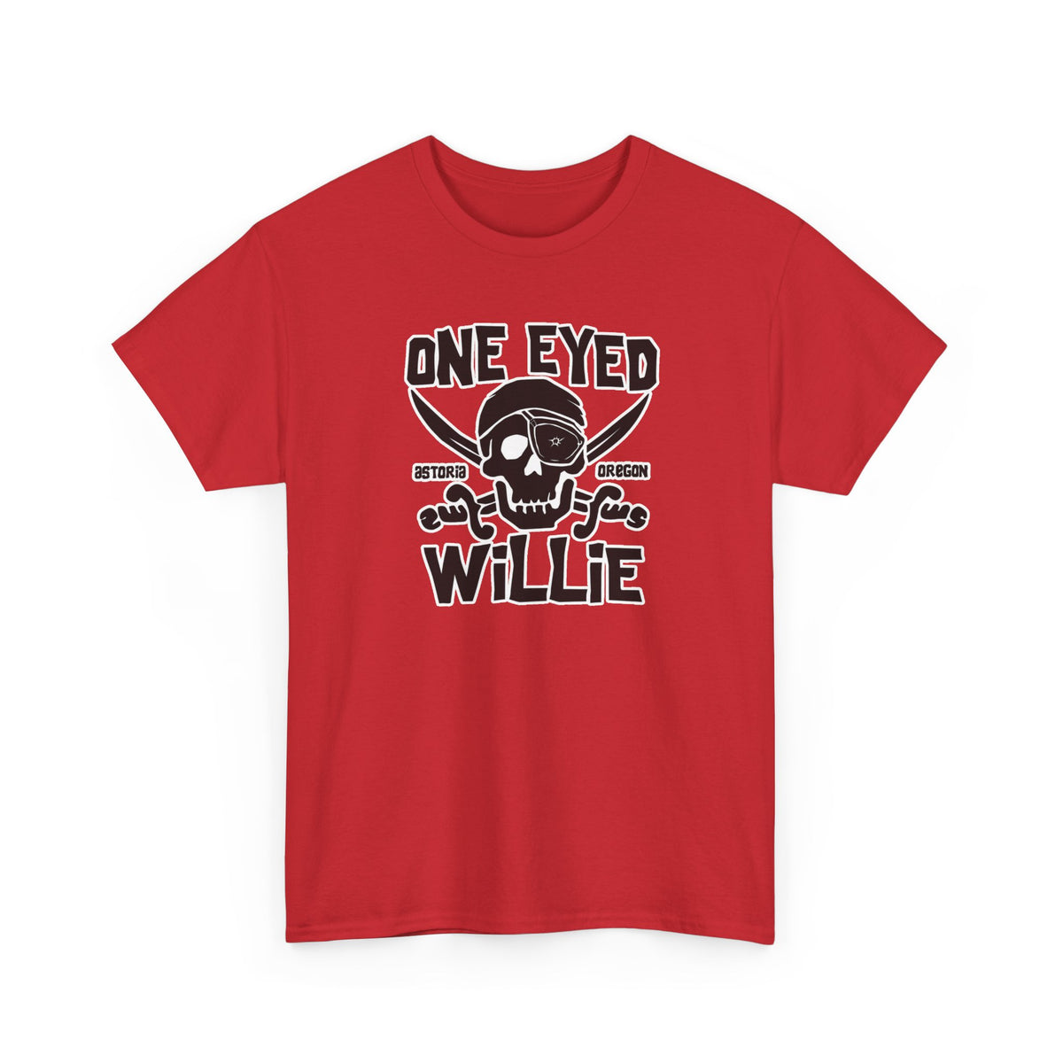 One Eyed Willie Pirate Skull Tee — Retro Nautical Adventure Graphic Shirt