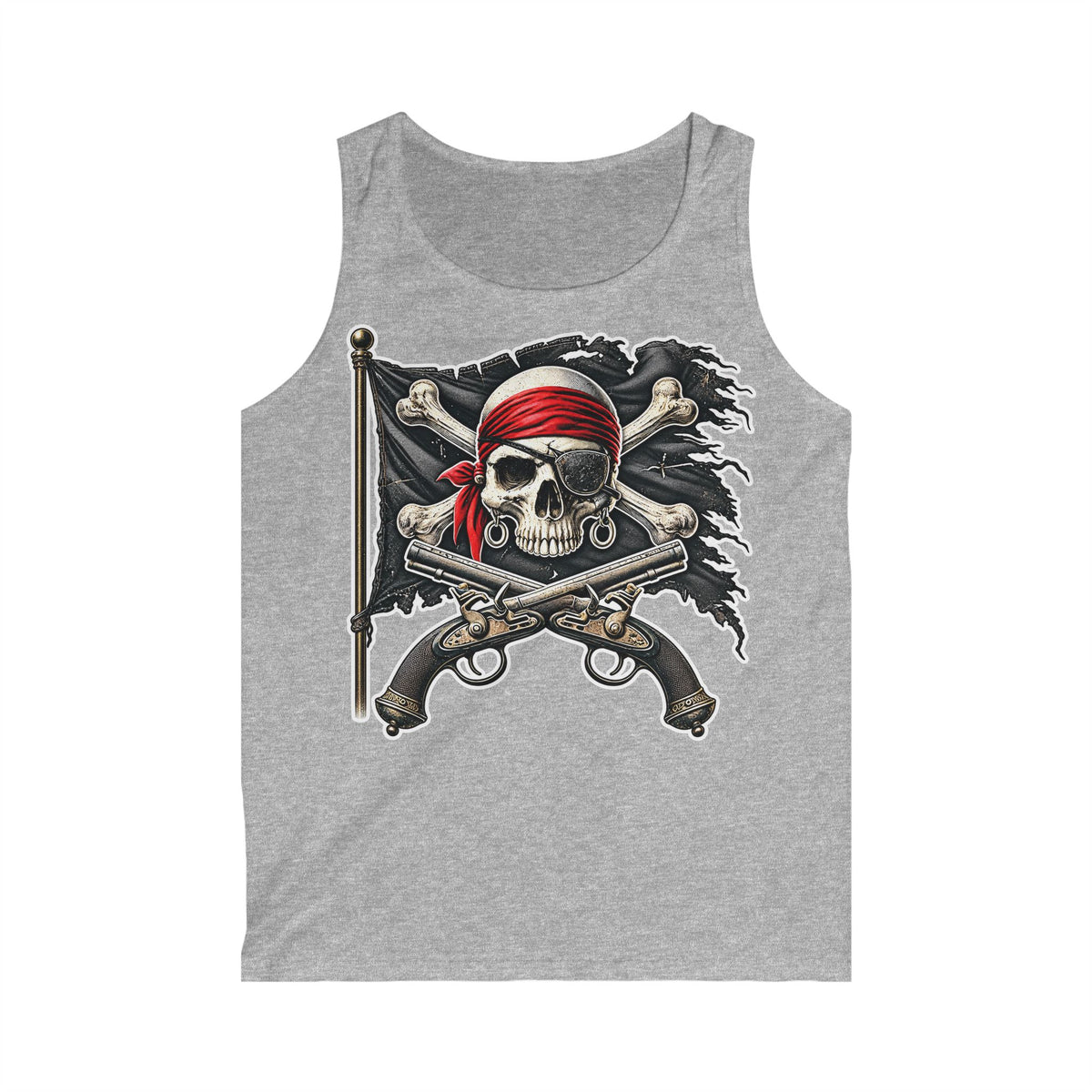Pirate Skull Tank Top — Men’s Red-Bandana Jolly Roger Graphic Tank