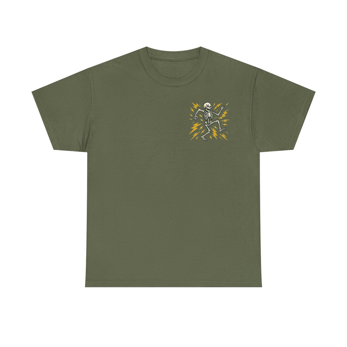 Electrician Skeleton Tee — "I'm an Electrician: If I Dance Without Music, Shut the Main Breaker Off"