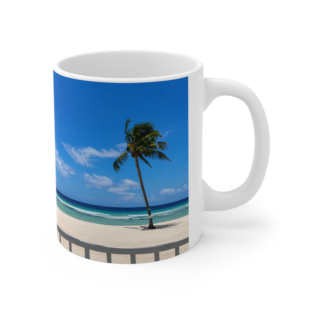 Barbados Beach View Ceramic Coffee Mug — Tropical Palm Seaside 11oz & 15oz