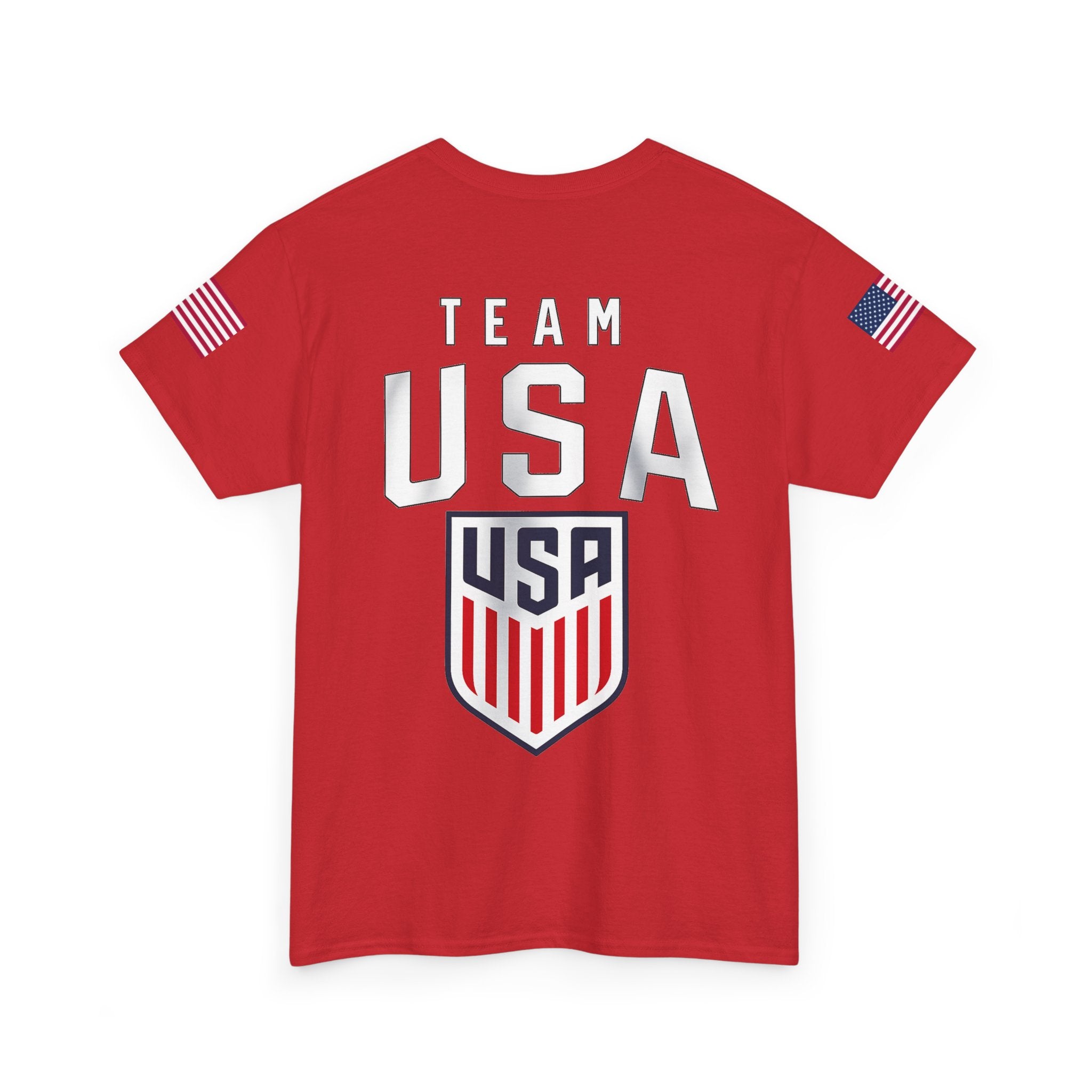 Team USA Flag T‑Shirt — Patriotic Navy Tee with Back Shield Logo