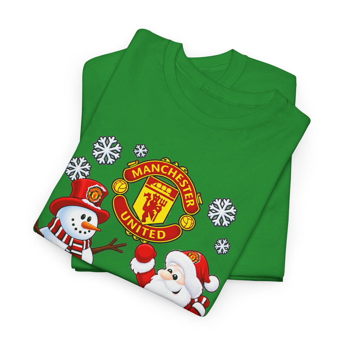 Manchester United Christmas Cotton Tee — Santa & Snowman Football Holiday Shirt
