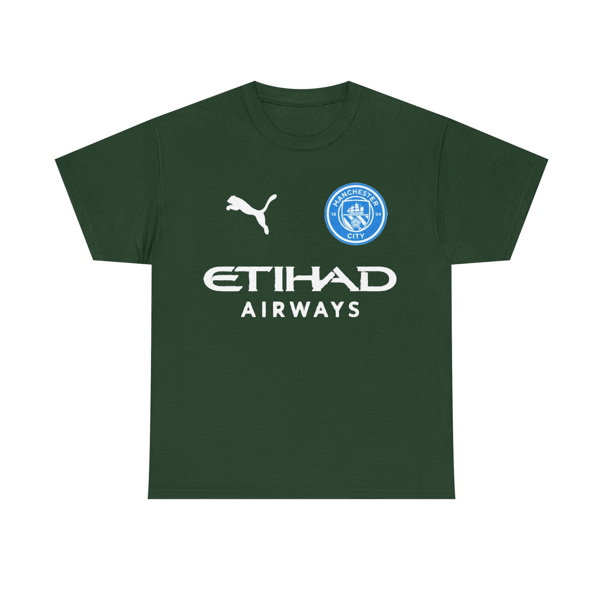Man City Inspired Etihad Airways Logo Tee - Black Puma Style Football Shirt