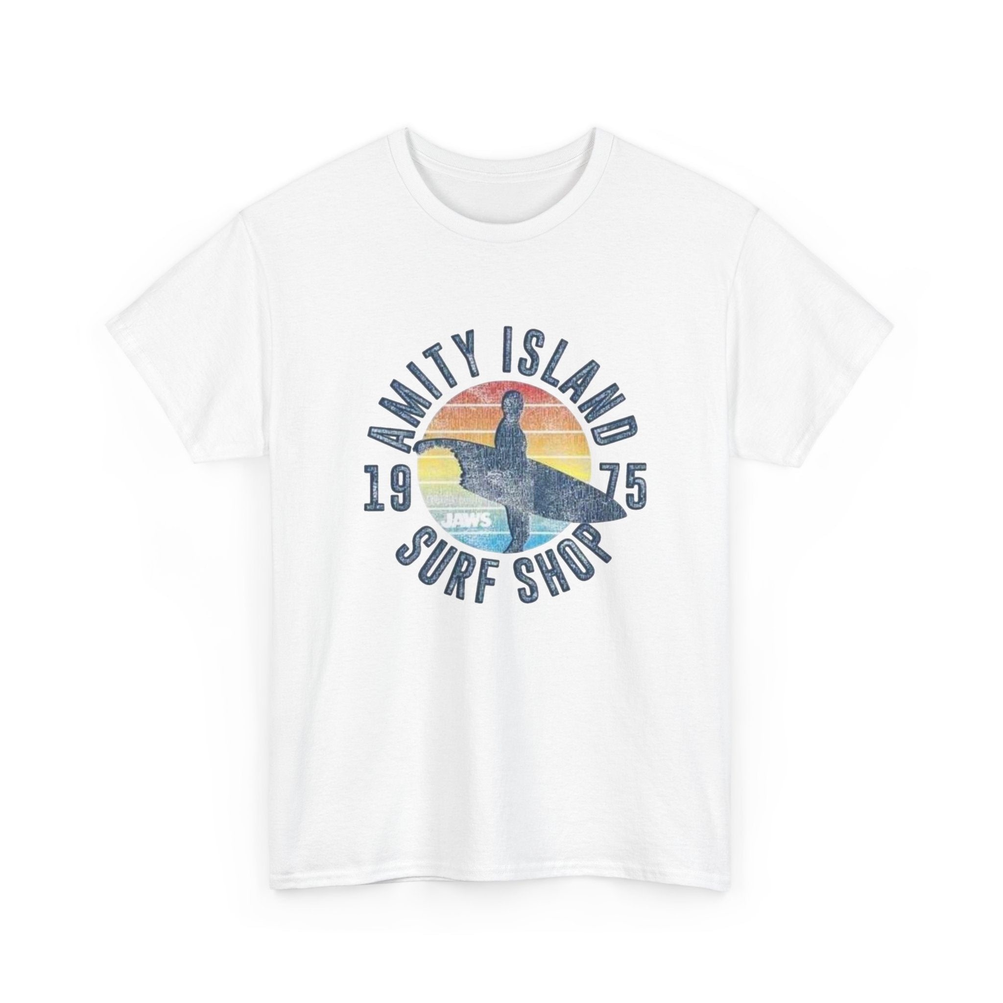 Amity Island Surf Shop Tee — Vintage Surfer Graphic T-Shirt (1975)