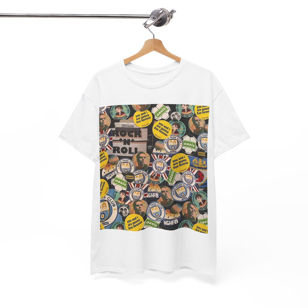 Oasis Rock & Roll Retro Button Collage Tee