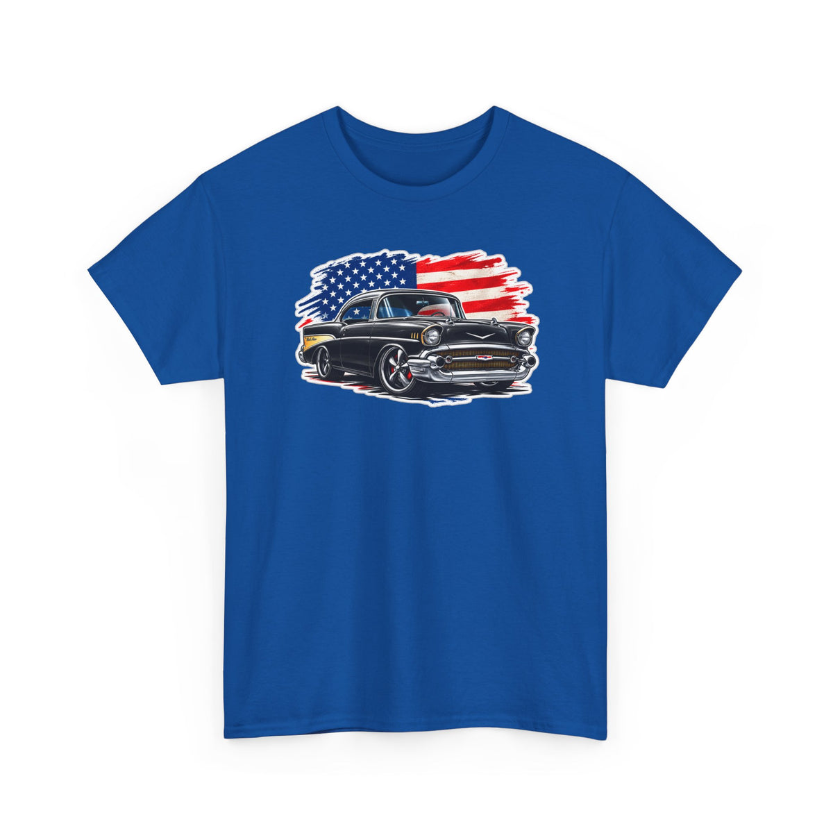 American Muscle Car T‑Shirt — Classic Vintage Car with USA Flag