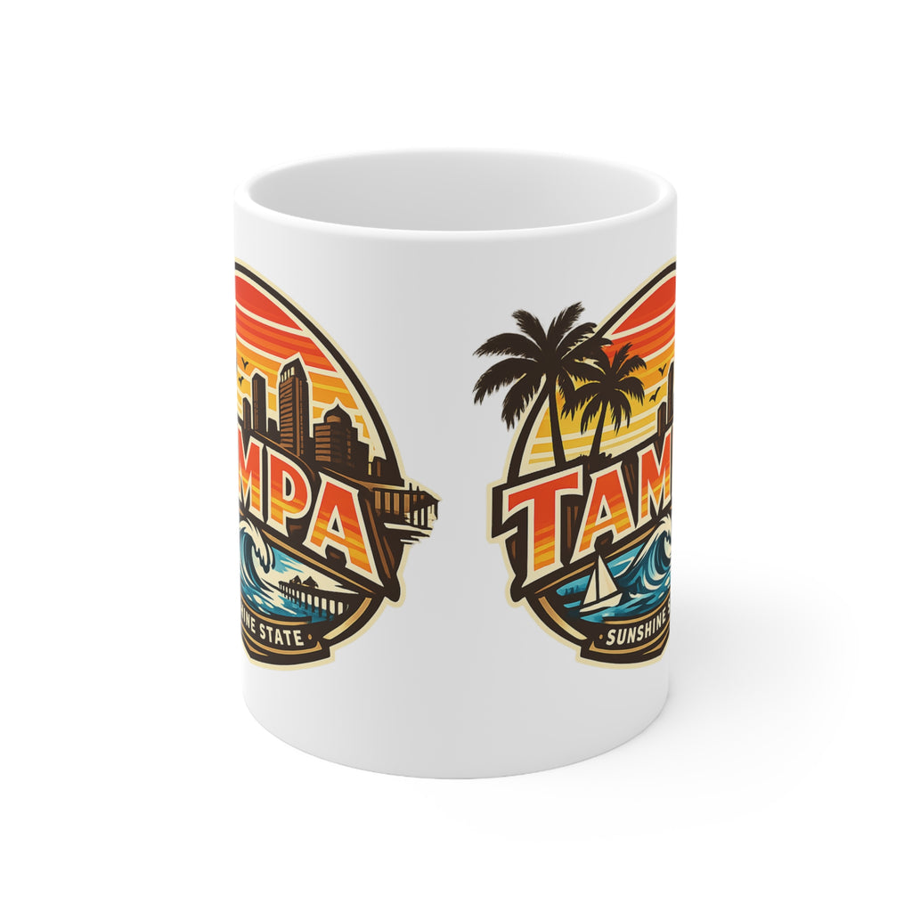 Tampa Retro Sunset Coffee Mug — Ceramic 11oz/15oz (Sunshine State Design)
