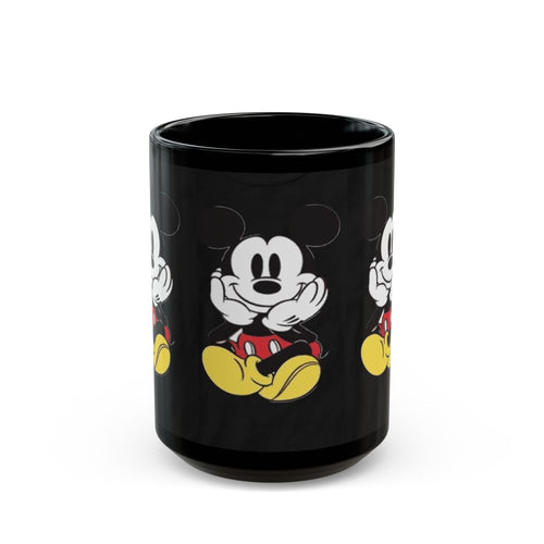 Black Character Mug - Classic Cartoon Mouse Sitting Design (11oz, 15oz)
