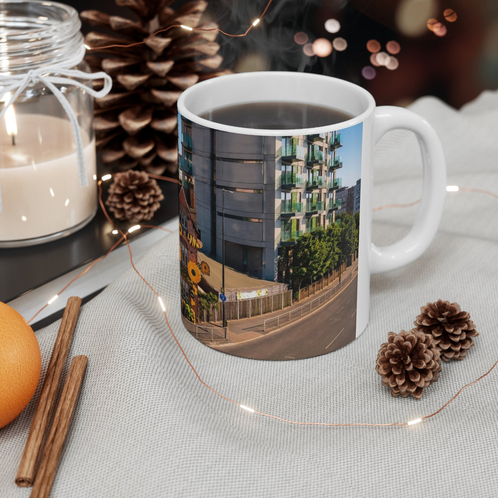 Black Friar Pub Manchester Sunflower Row House Ceramic Coffee Mug — 11oz & 15oz