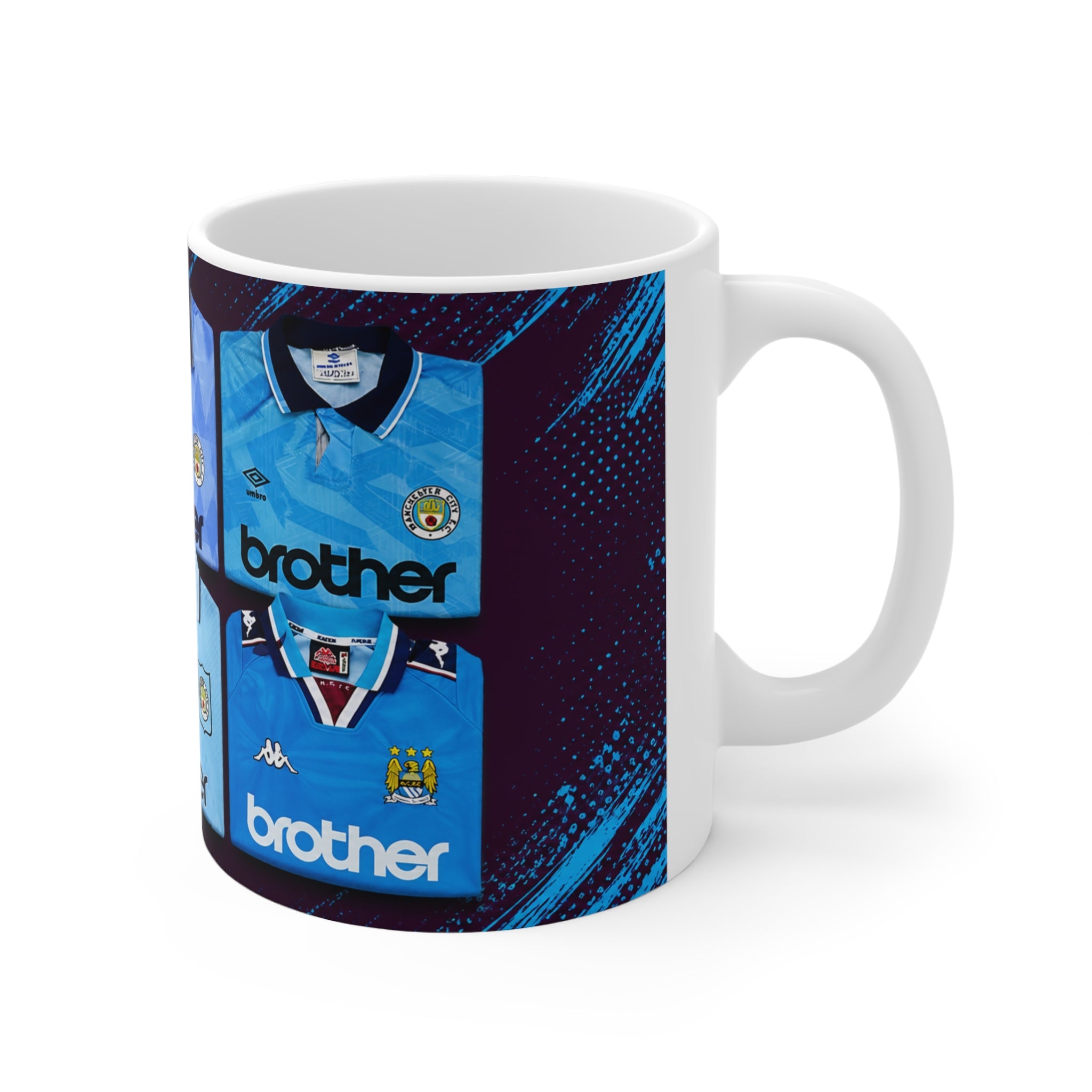 Manchester City Vintage Kit Pattern Coffee Mug — Retro Sky Blue Football Shirt Design, 11oz & 15oz