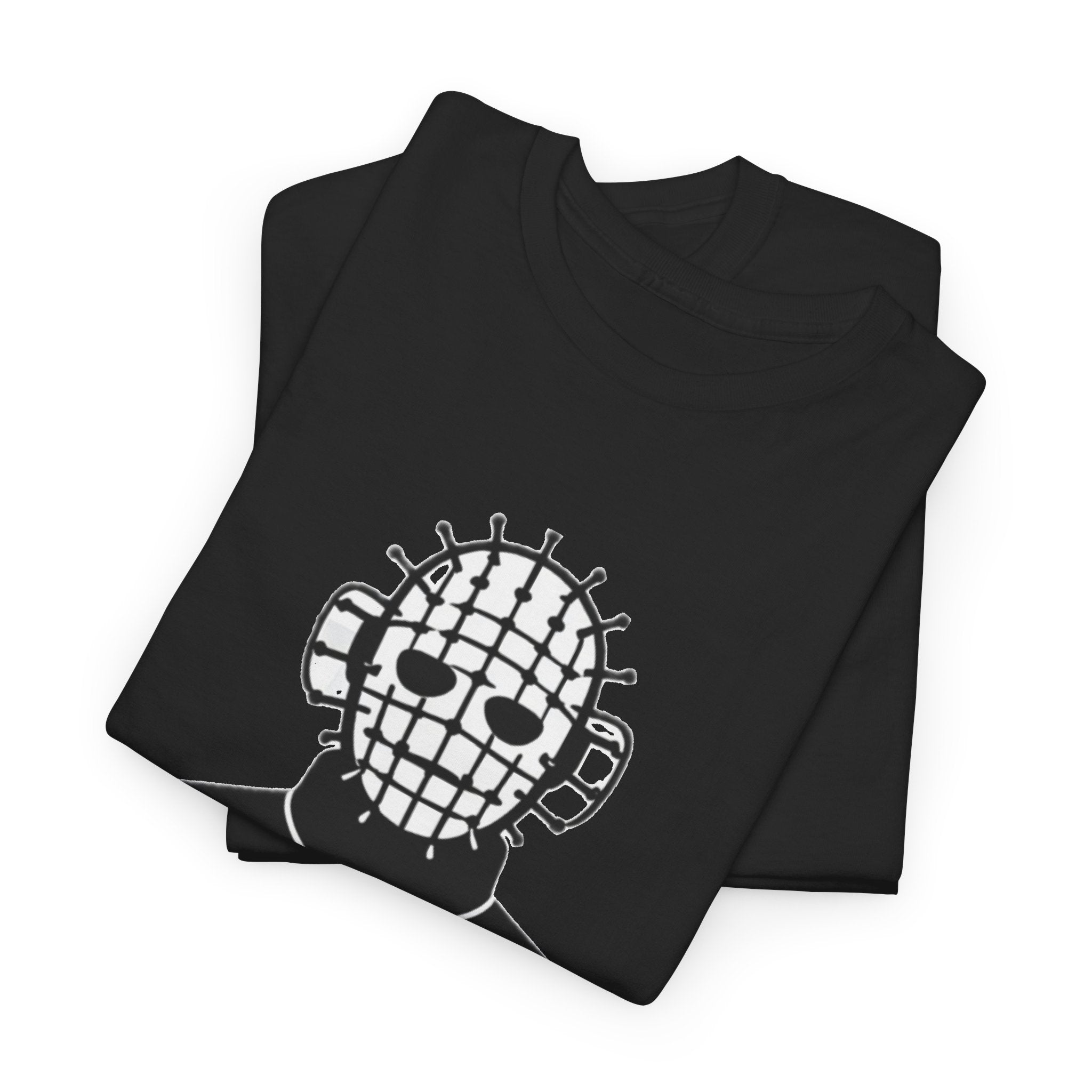 Horror Mask Graphic Tee — Pinhead-Inspired Skull Design