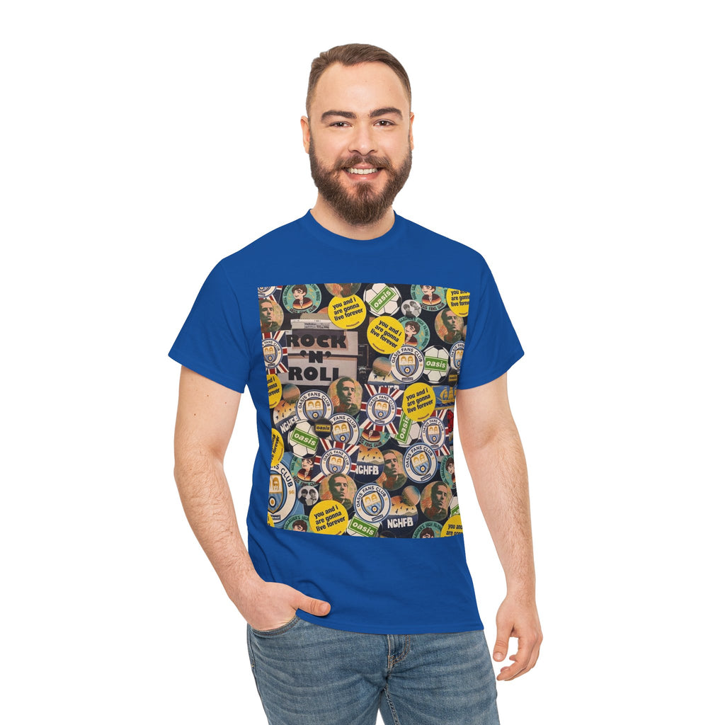 Oasis Rock & Roll Retro Button Collage Tee