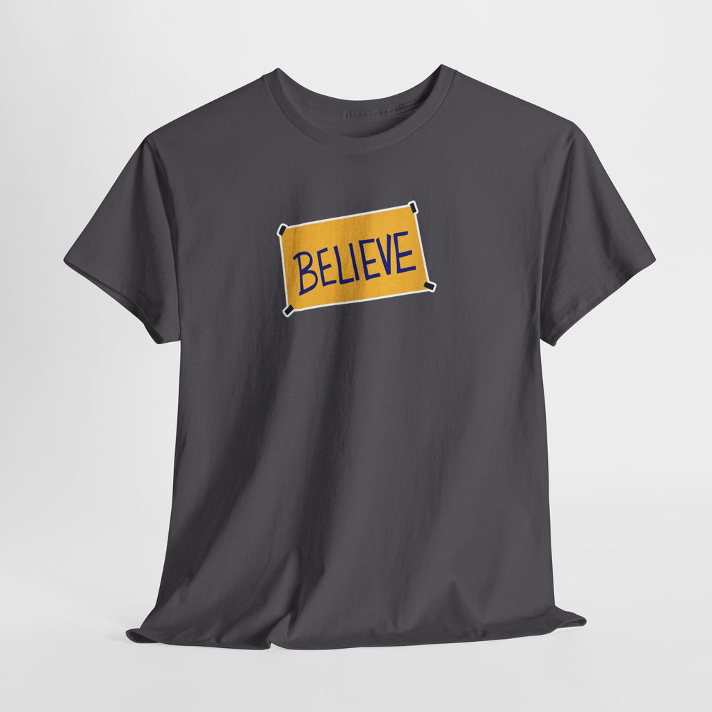 Ted Lasso Inspired Believe Graphic Tee — Inspirational Yellow Patch T-Shirt