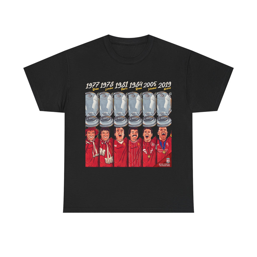 Liverpool Champions Timeline Tee — Liverpool European Cup Winners (1977, 1978, 1981, 1984, 2005, 2019)