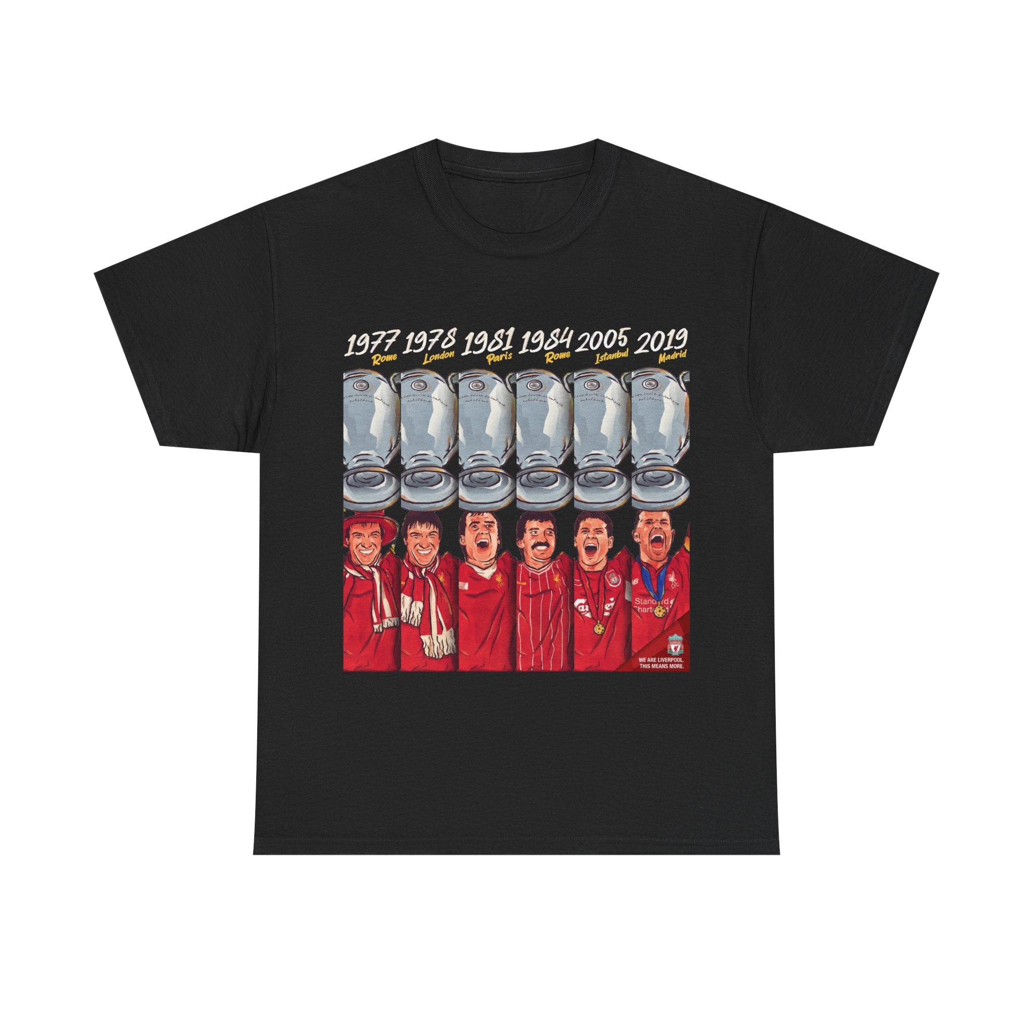 Liverpool Champions Timeline Tee — Liverpool European Cup Winners (1977, 1978, 1981, 1984, 2005, 2019)