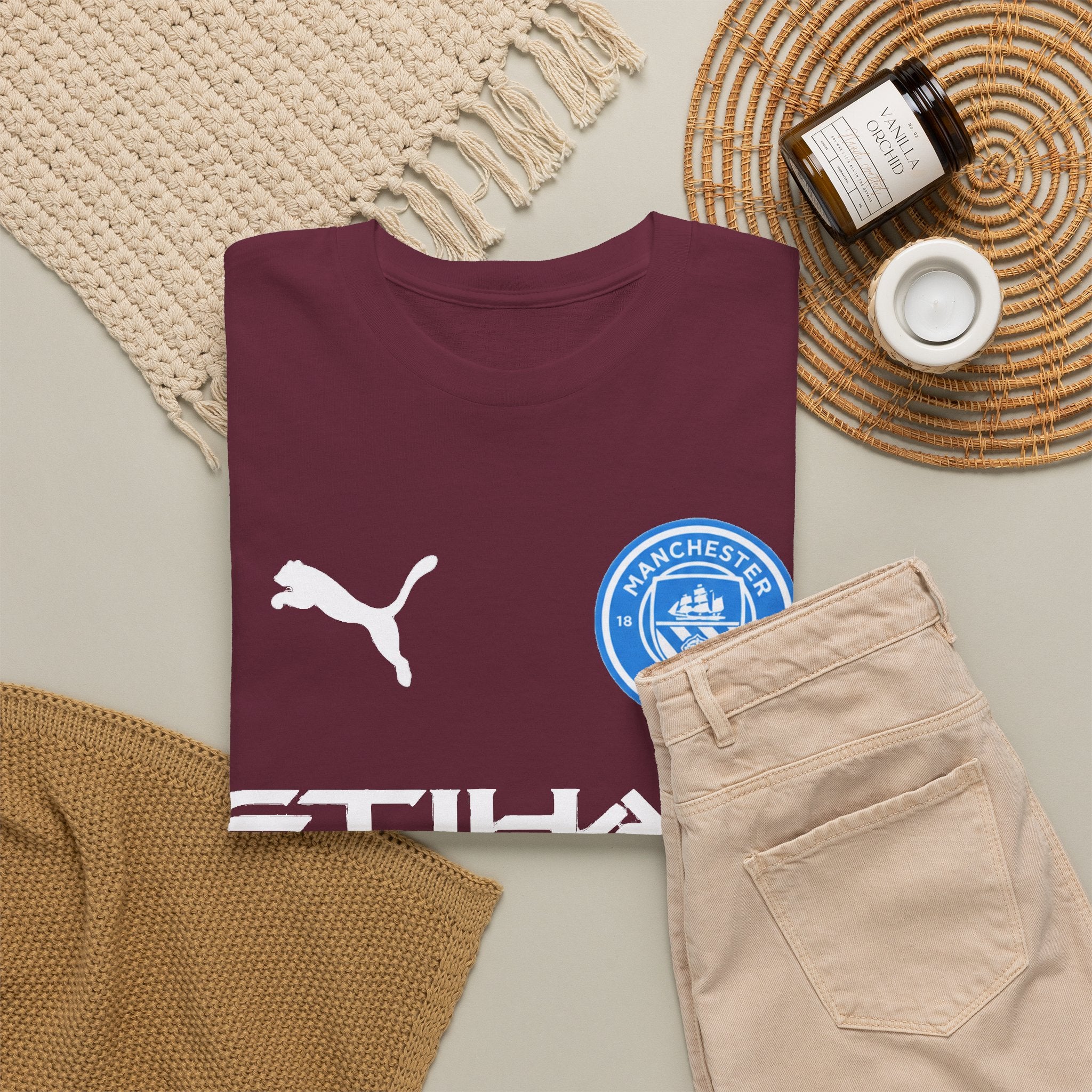 Man City Inspired Etihad Airways Logo Tee - Black Puma Style Football Shirt
