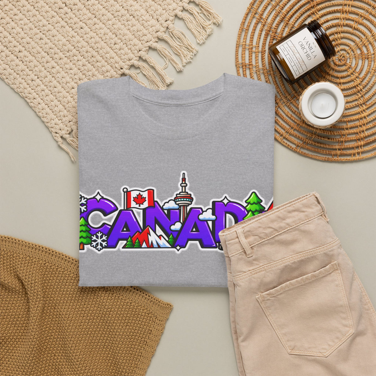 Canada Cartoon Graphic Tee — Canadian Landmark & Flag Travel T‑Shirt