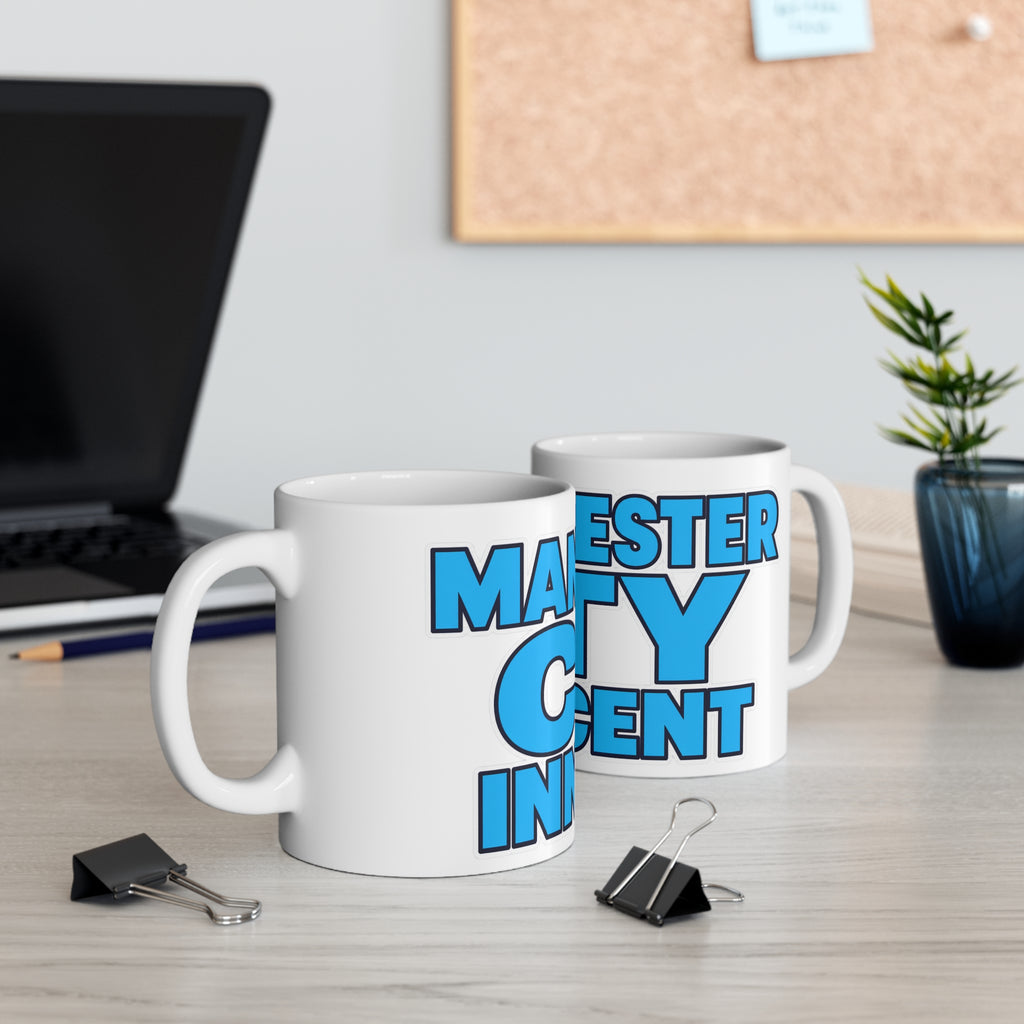 Manchester City Innocent Coffee Mug — Bold Blue Typography 11oz/15oz
