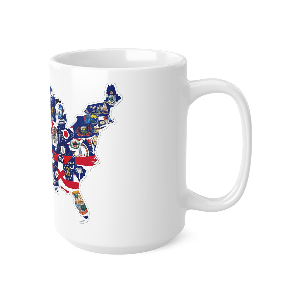 United States Map Flag Mug — Ceramic Coffee Cup with State Flags (11oz, 15oz)