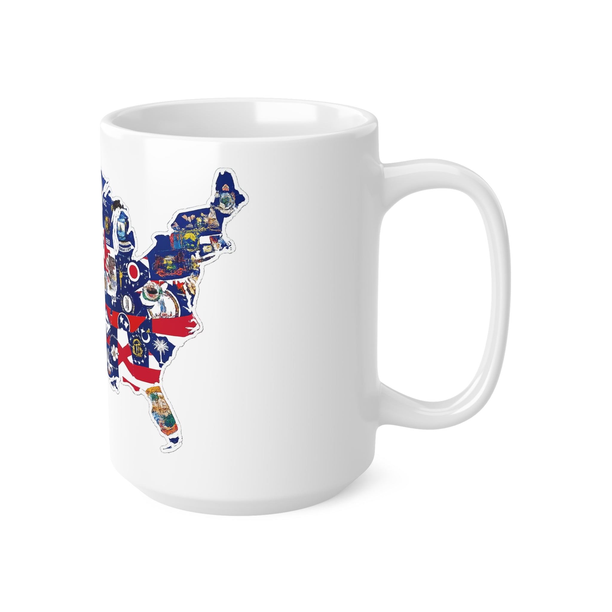 United States Map Flag Mug — Ceramic Coffee Cup with State Flags (11oz, 15oz)