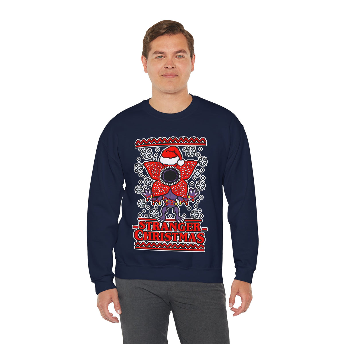 Stranger Christmas Crewneck Sweatshirt – Retro Demogorgon Holiday Sweater