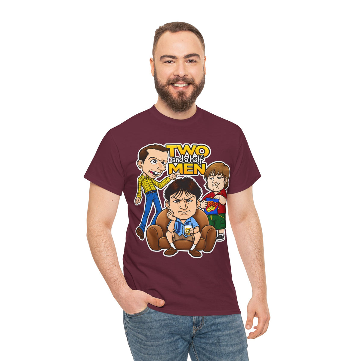 Two and a Half Men Inspired Cartoon Tee — Retro TV Comedy Graphic T-Shirt