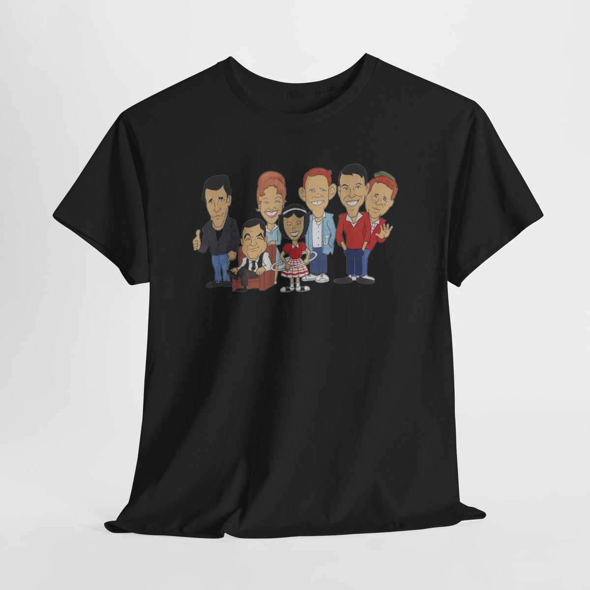 Happy Days Retro TV Cast Cartoon Tee - Vintage Sitcom Character Group Shirt