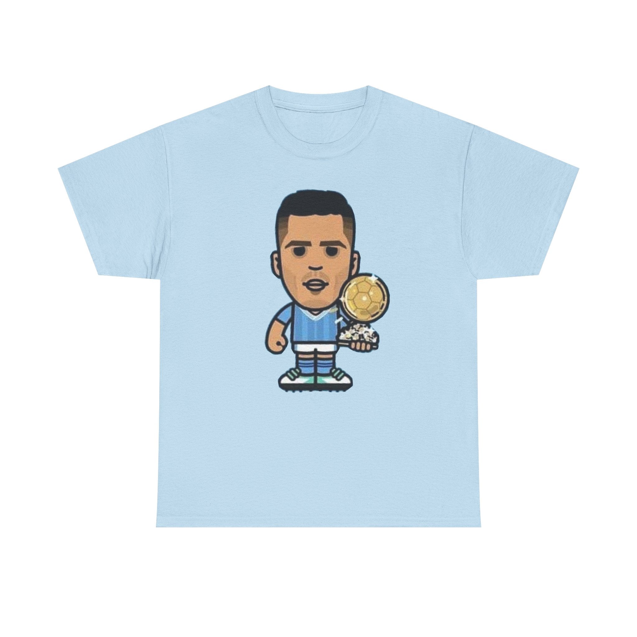 Rodri Manchester City Cartoon Tee — Player Holding Trophy Graphic Shirt