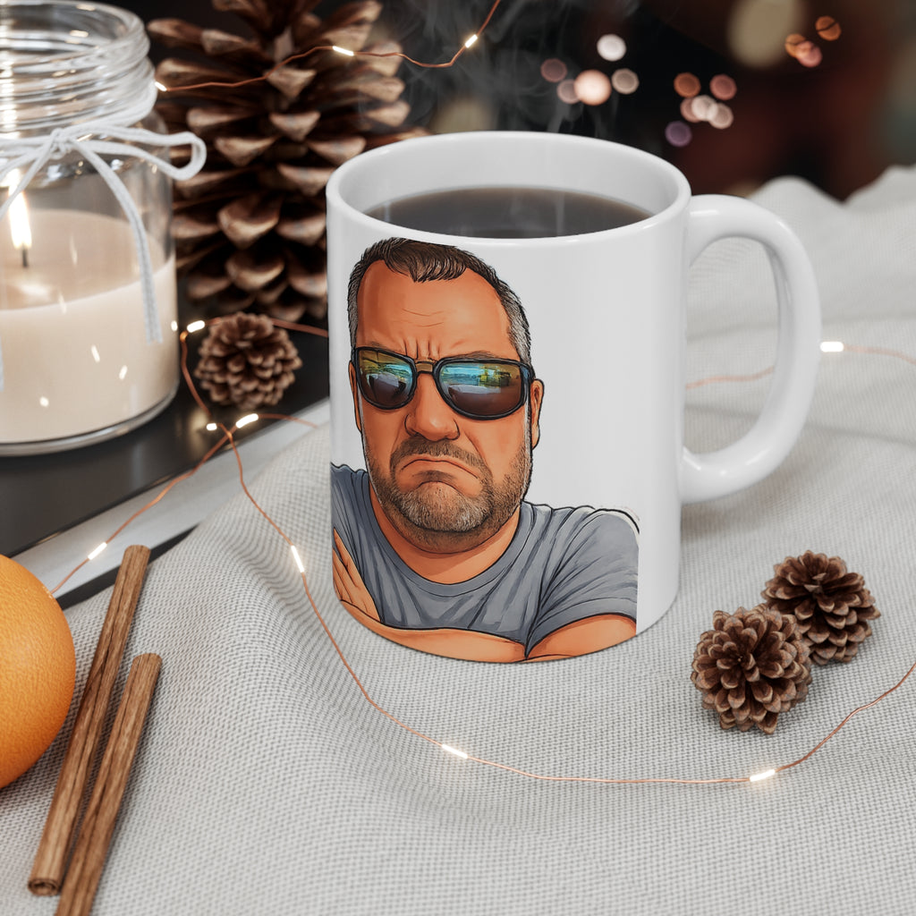 Ceramic Mug – Grumpy Guy Illustration Coffee Cup (11oz & 15oz)