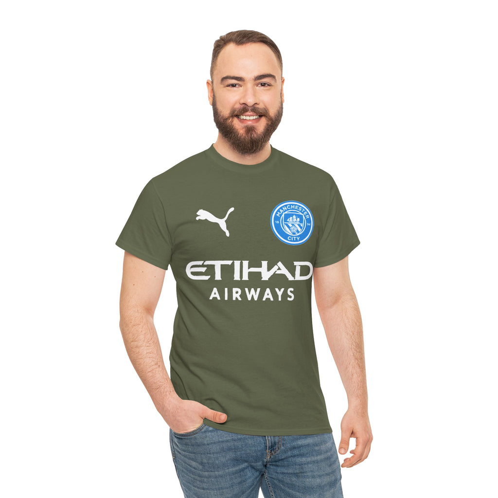 Man City Inspired Etihad Airways Logo Tee - Black Puma Style Football Shirt