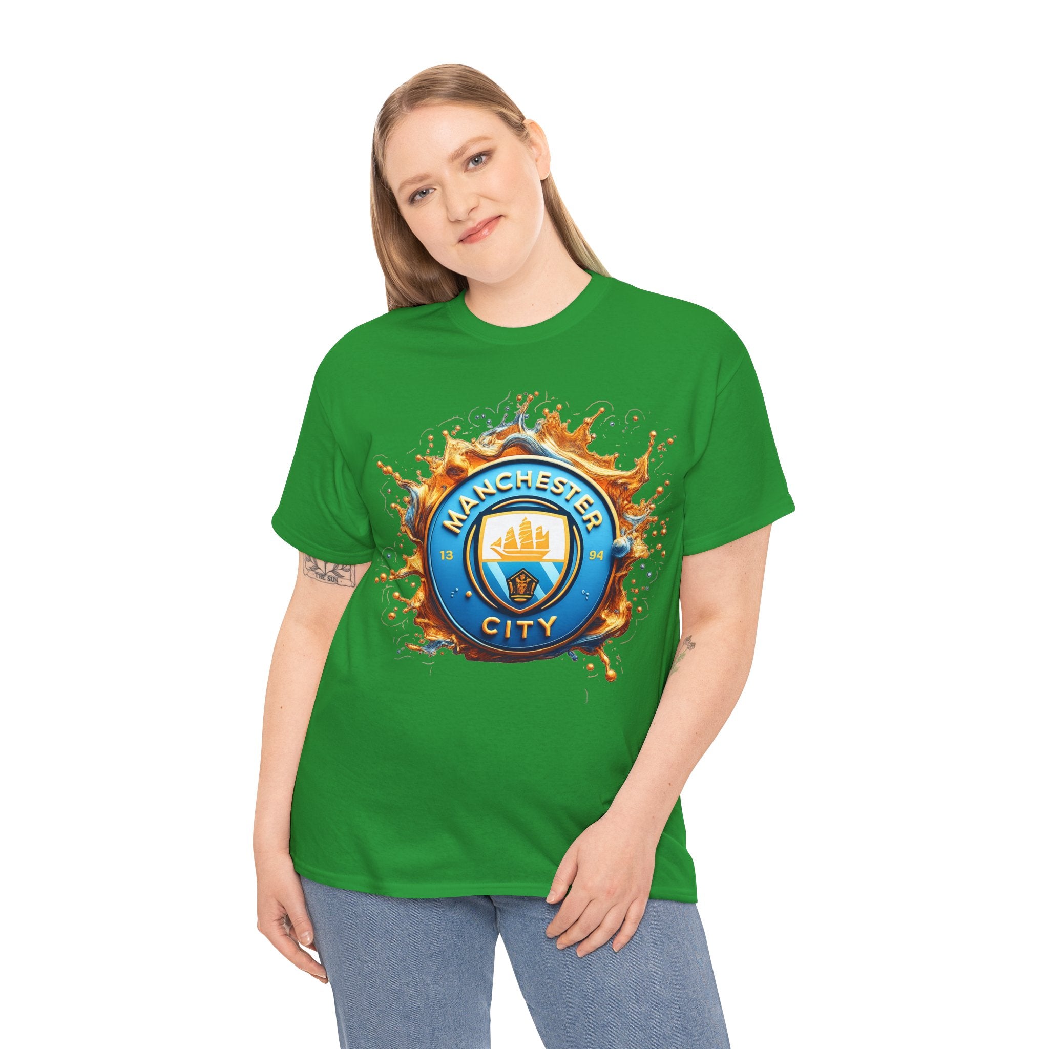 Manchester City Inspired Splash Logo Cotton T-Shirt