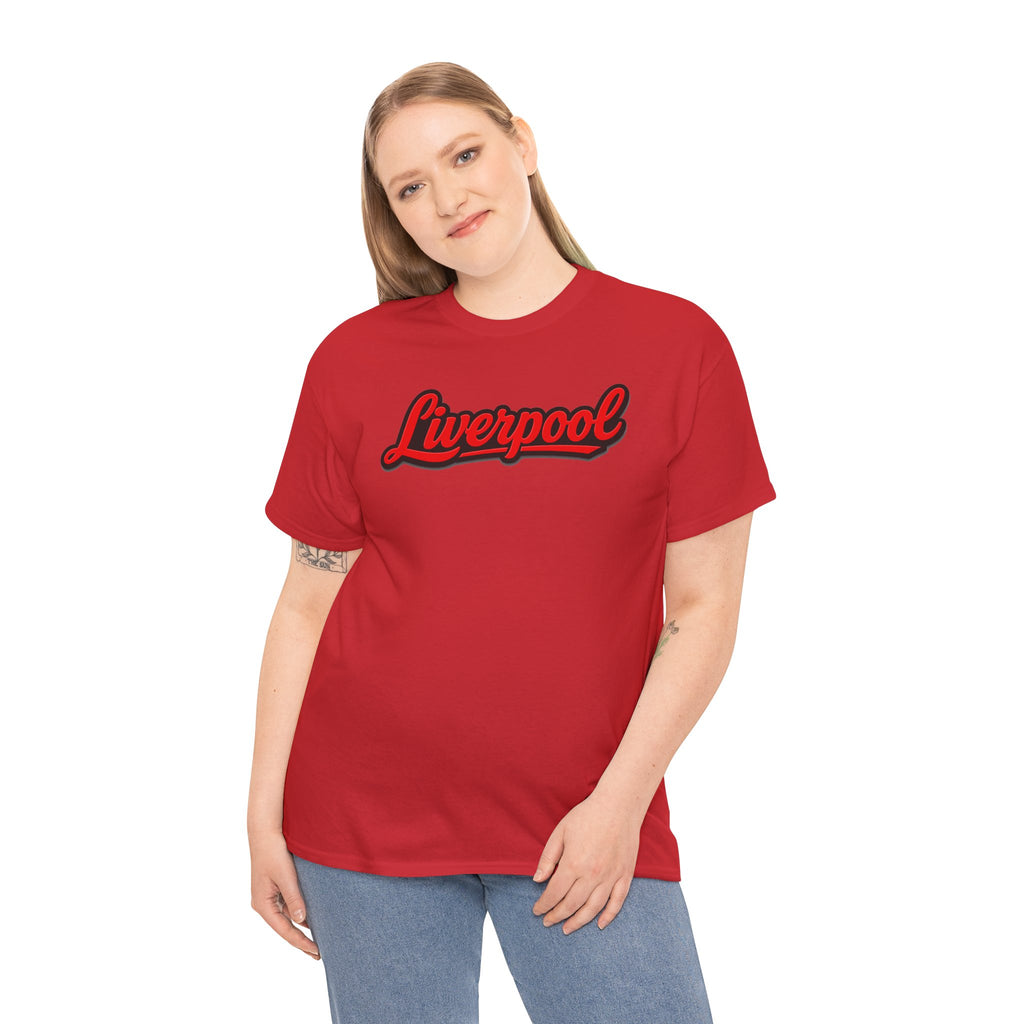 Liverpool Script T-Shirt — Retro Red Script Football Fan Tee