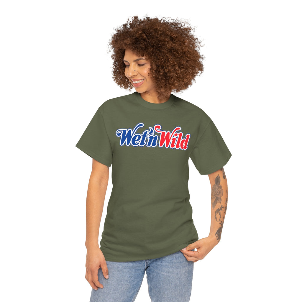 Wet 'n Wild Retro Script T-Shirt — Red & Blue Patriotic Graphic Tee
