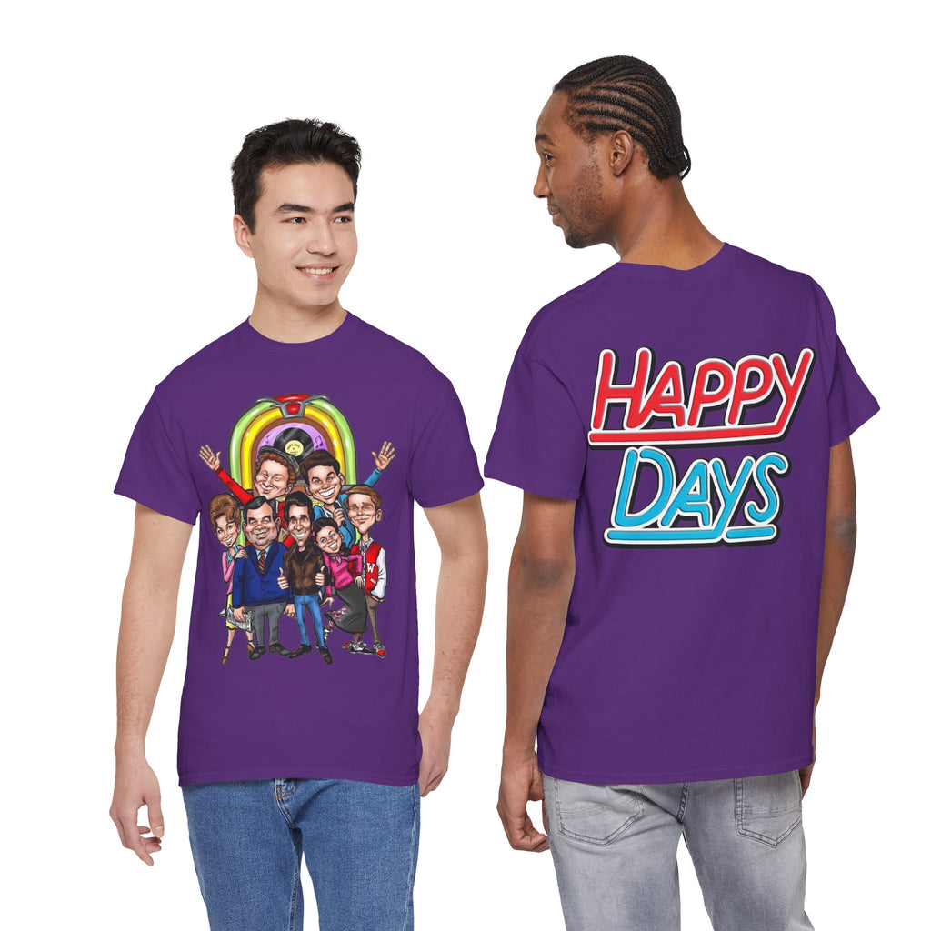 Happy Days Cast Caricature Tee — Retro 70s Sitcom Graphic T-Shirt