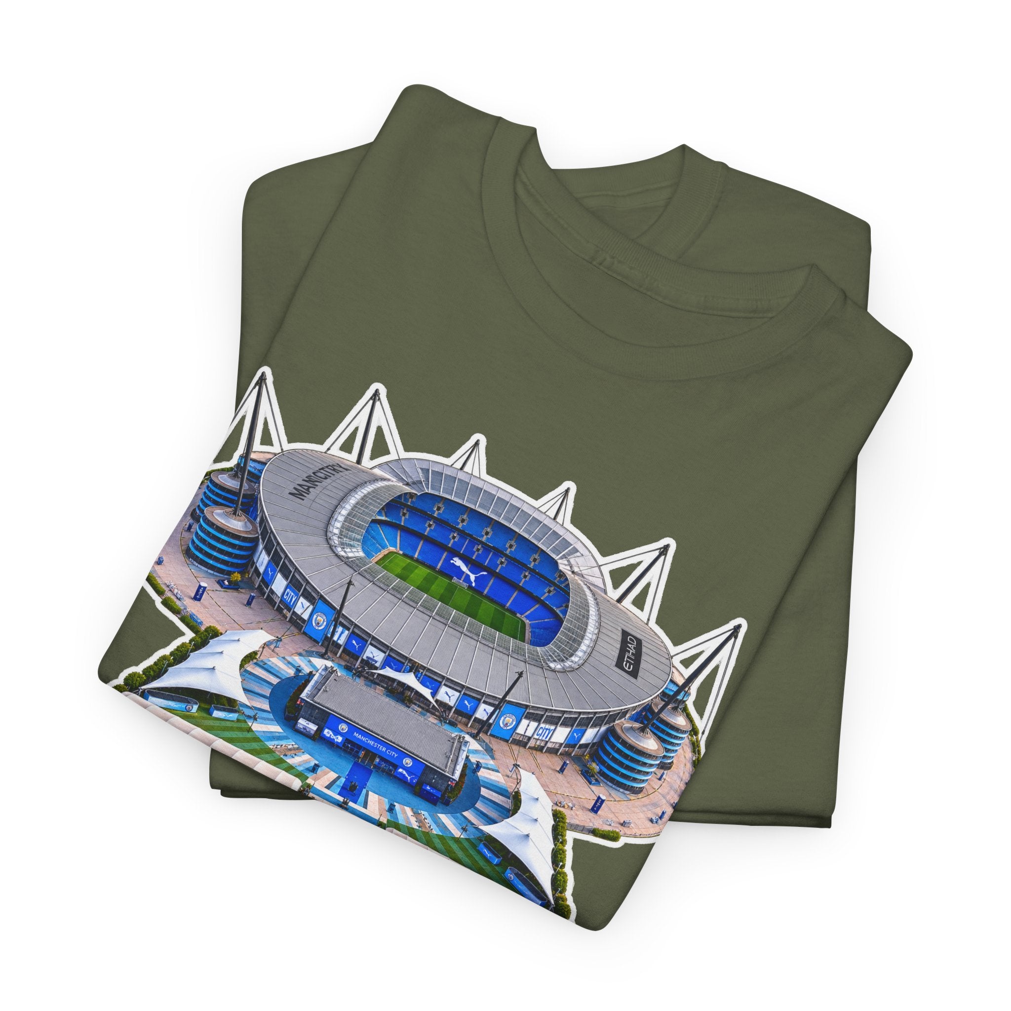 Manchester City Etihad Stadium Illustration T-Shirt — Retro Soccer Arena Graphic Tee