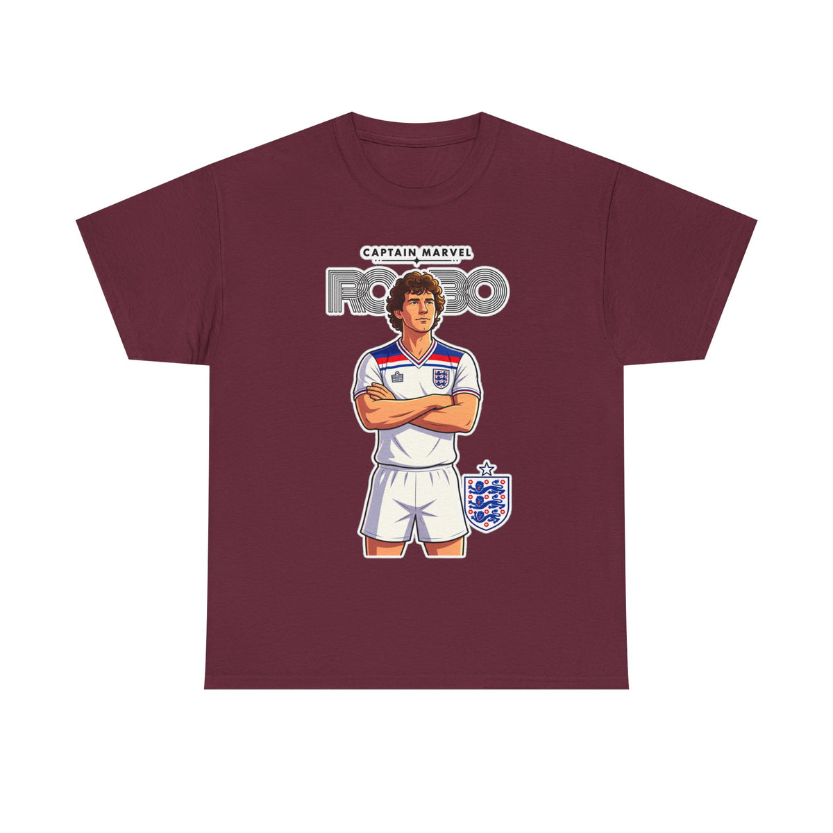 Bryan Robson Retro England Football Cotton T-Shirt / Tee — "Captain Marvel" Soccer Player Graphic
