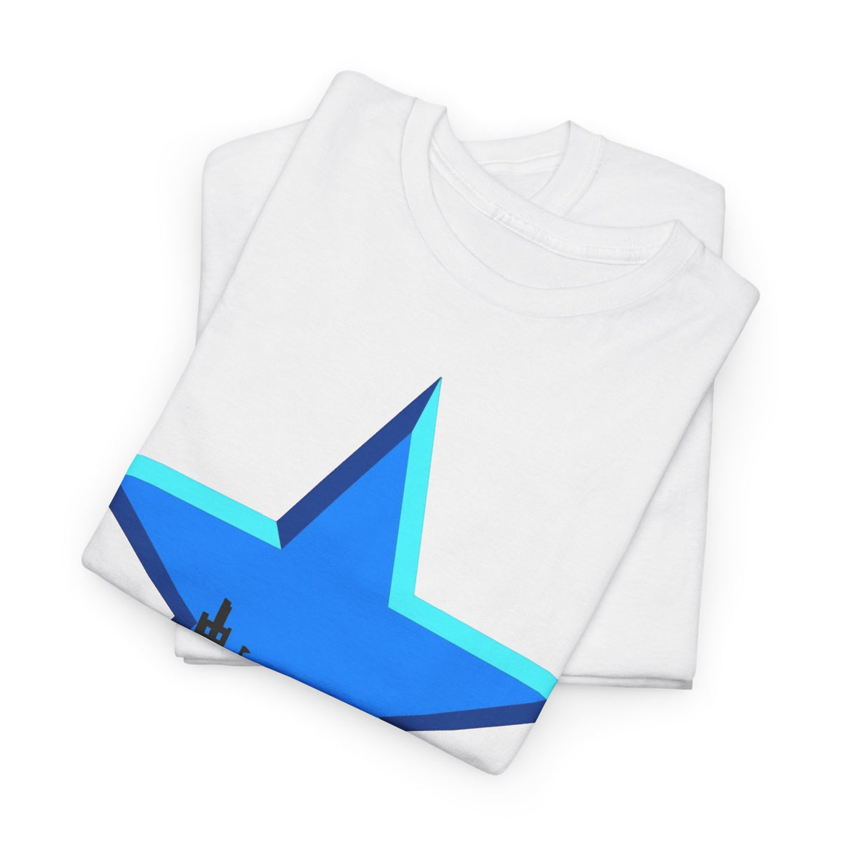 Newcastle City Skyline Star Retro Cotton T-Shirt — Blue Star with Urban Skyline Graphic