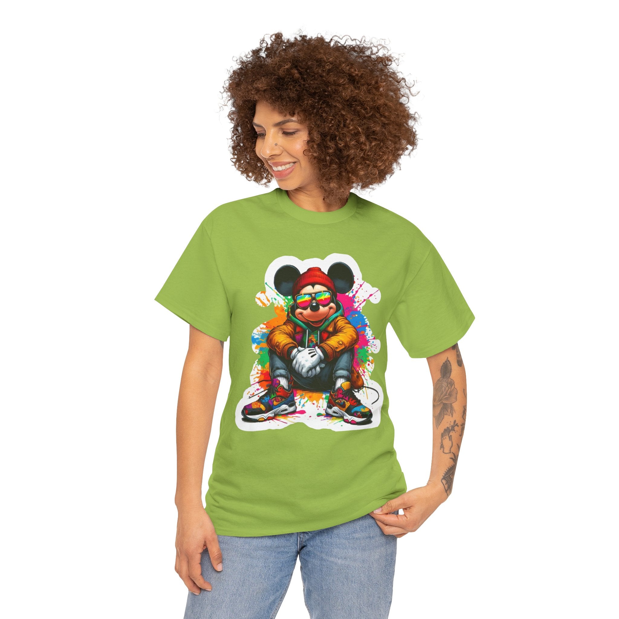 Streetwear Mouse Graphic Tee — Colorful Urban Hip-Hop Cartoon Shirt