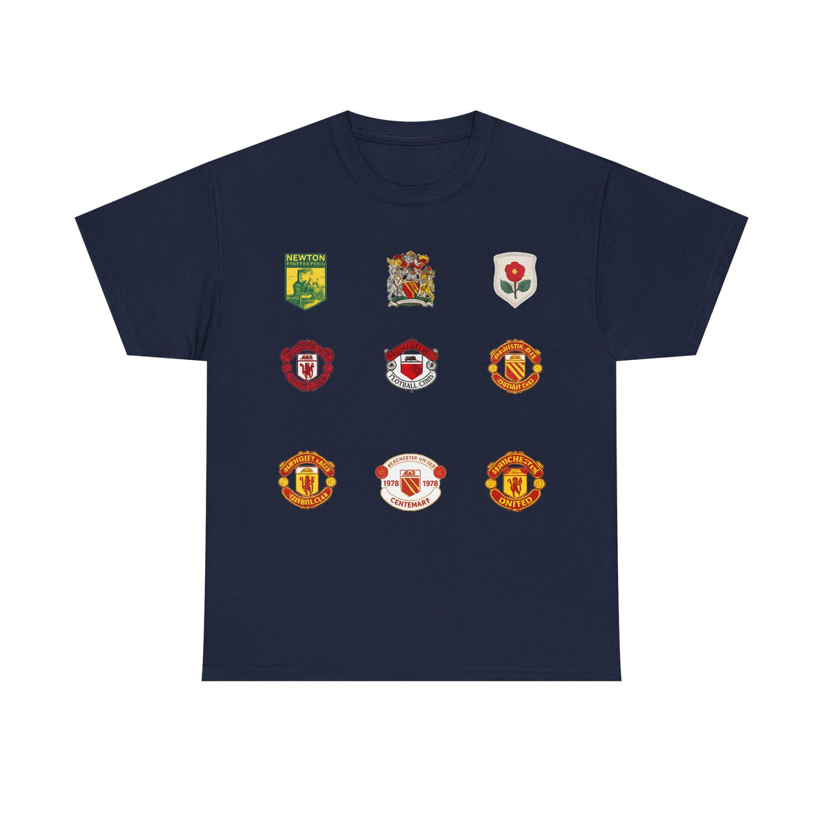 Manchester United T-Shirt — Vintage Football Club Badge Collage Tee