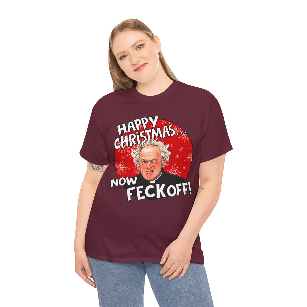 Funny Christmas Tee — “Happy Christmas… Now Feck Off!” Holiday Graphic T-Shirt