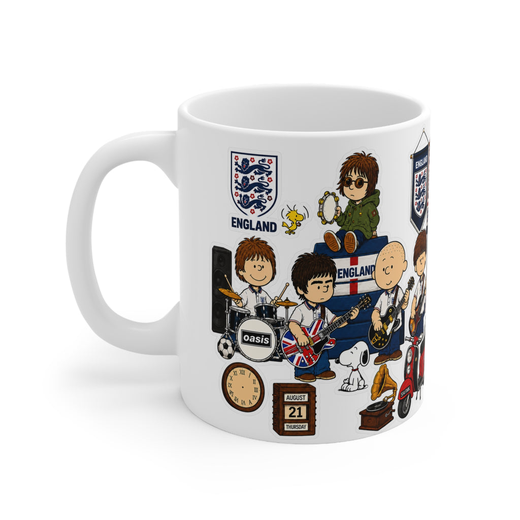 England Britpop Band Cartoon Coffee Mug — 11oz & 15oz Ceramic