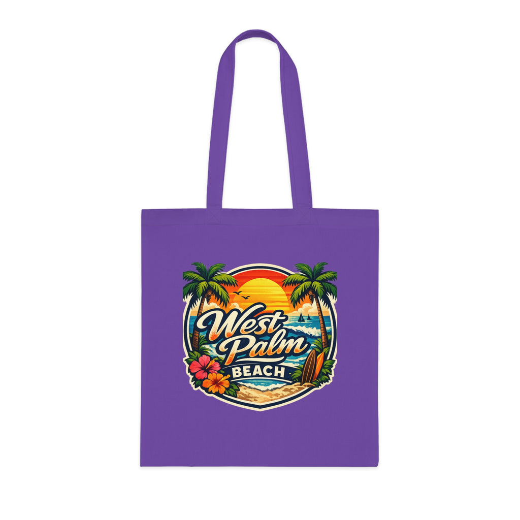 West Palm Beach Cotton Tote — Vintage Tropical Beach Palm Tree Design
