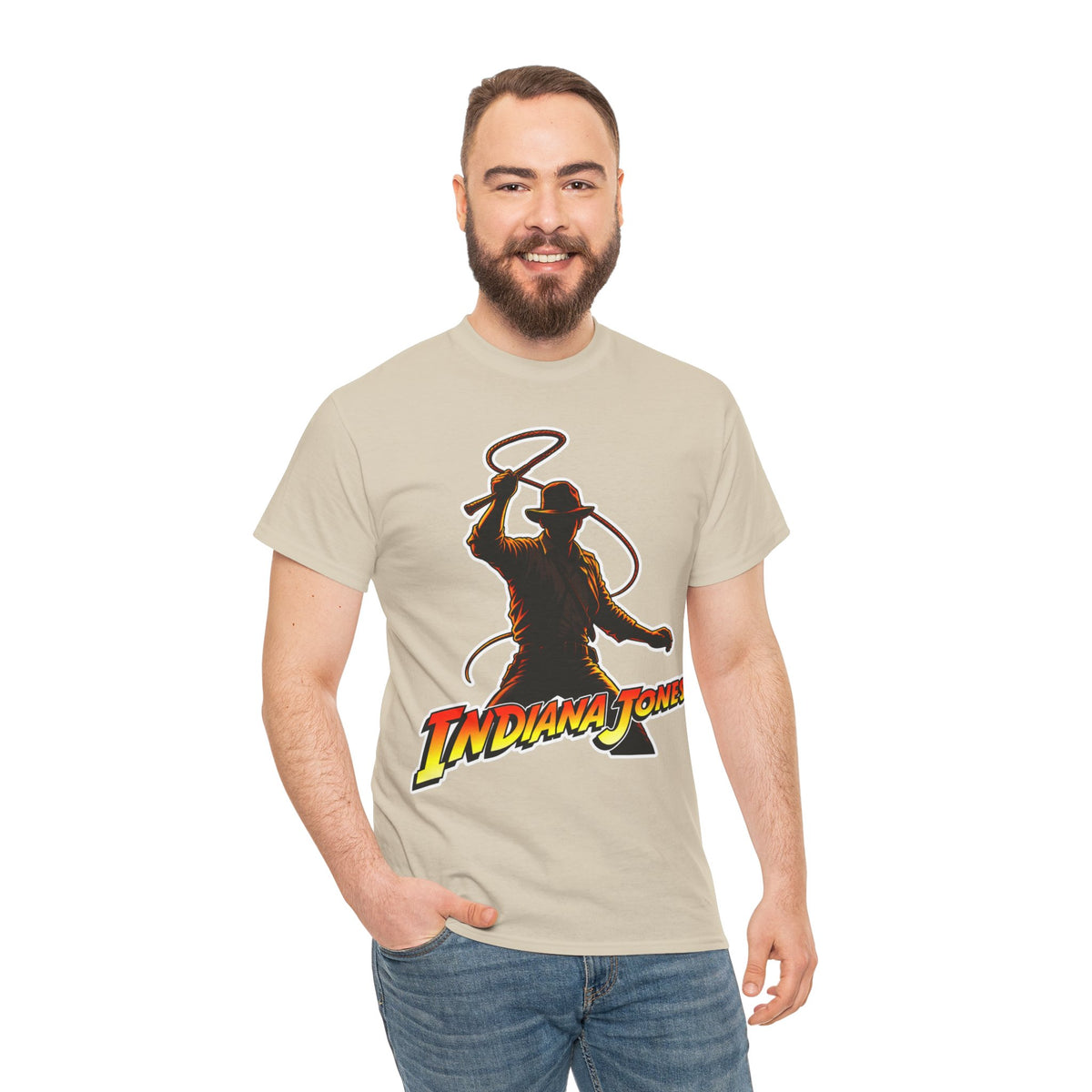 Indiana Jones Inspired Adventure Movie Graphic Tee — Iconic Whip Silhouette with 'Indiana Jones' Logo