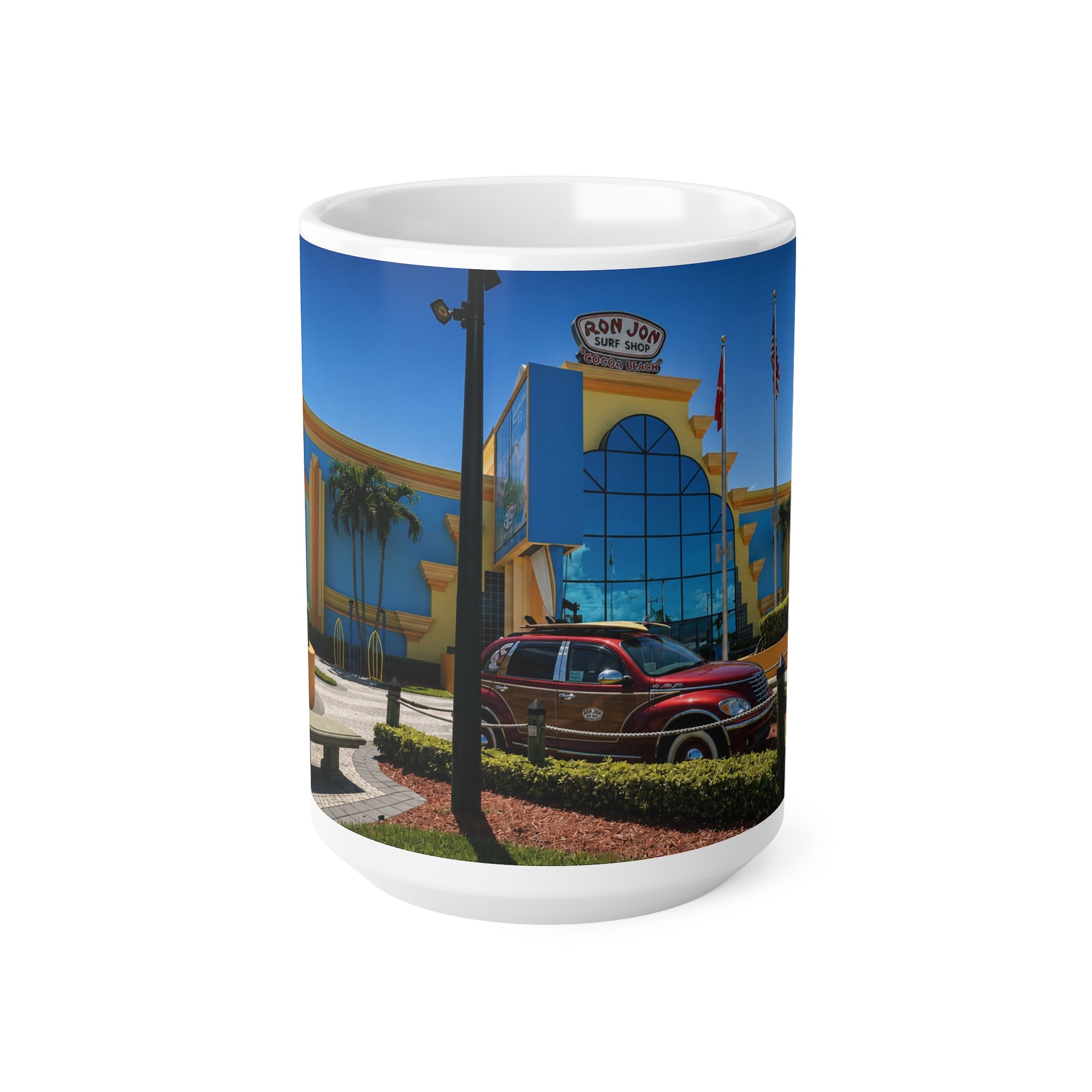 Ron Jon Cocoa Beach Photo Mug — Colorful Vacation Ceramic Coffee Cup (11oz & 15oz)