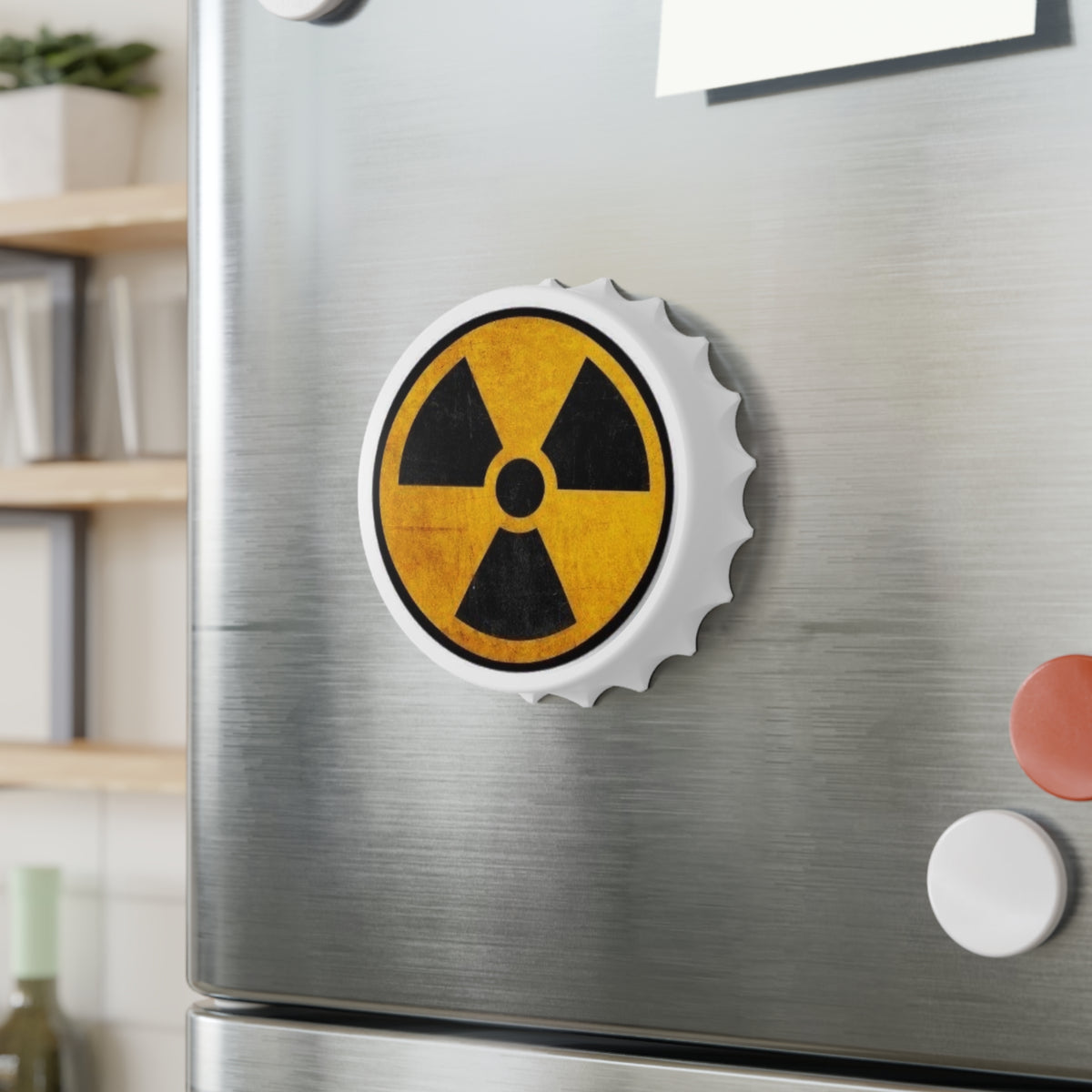 Radioactive Warning Bottle Opener — Retro Nuclear Symbol Metal Cap Opener