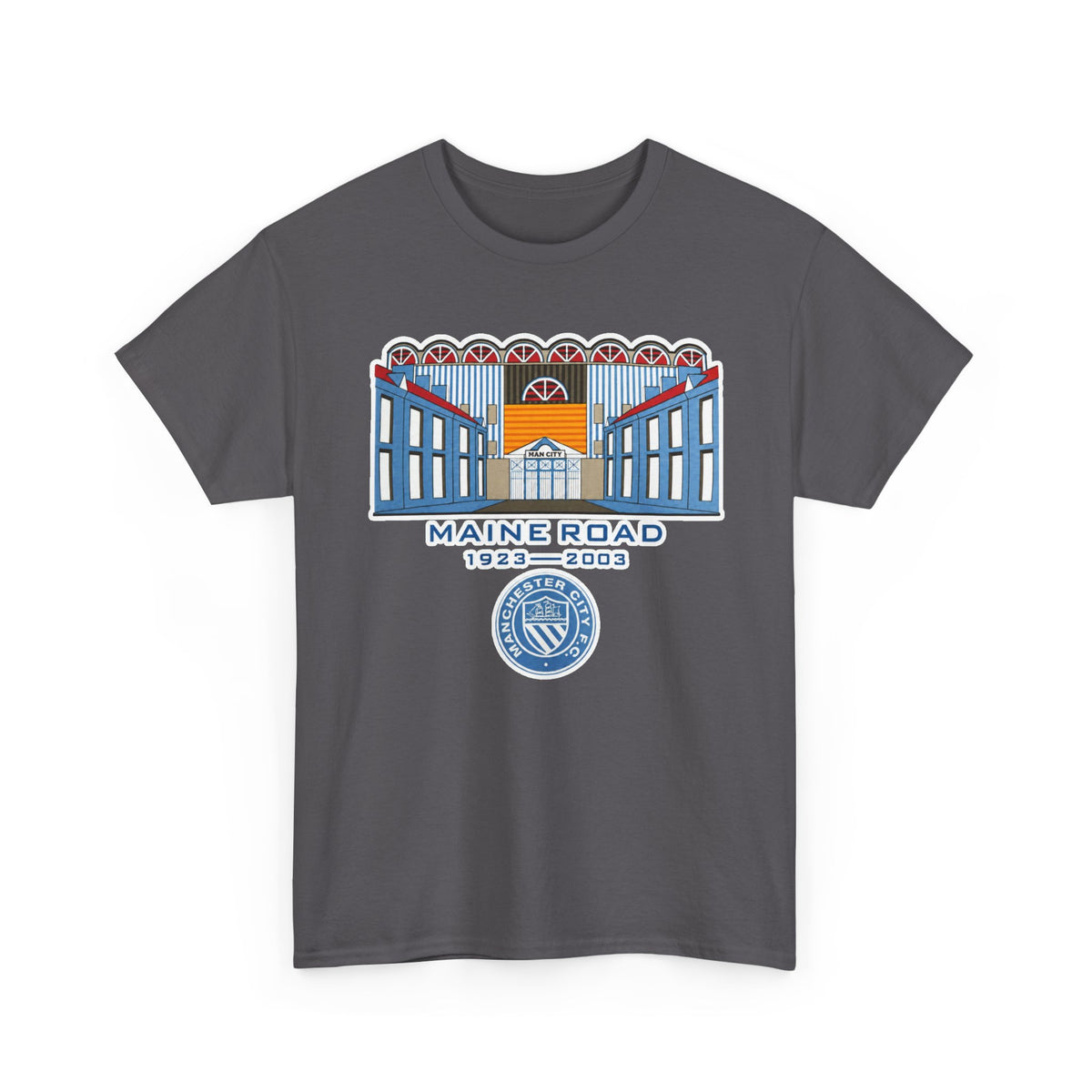 Maine Road 1923–2003 Cotton T-Shirt — Vintage Stadium Illustration Tee